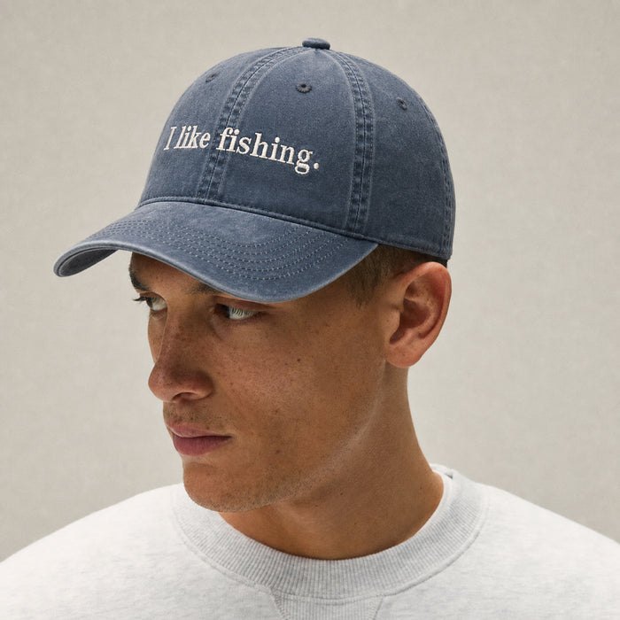On-model, I like fishing. Faded Midnight dad cap