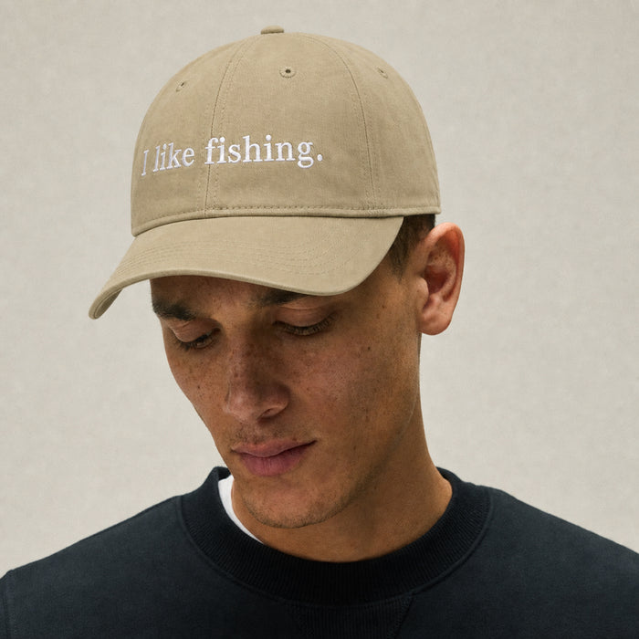 On-model, I like fishing. Khaki dad cap