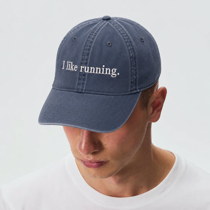 On-model, I like running. Faded Midnight dad cap