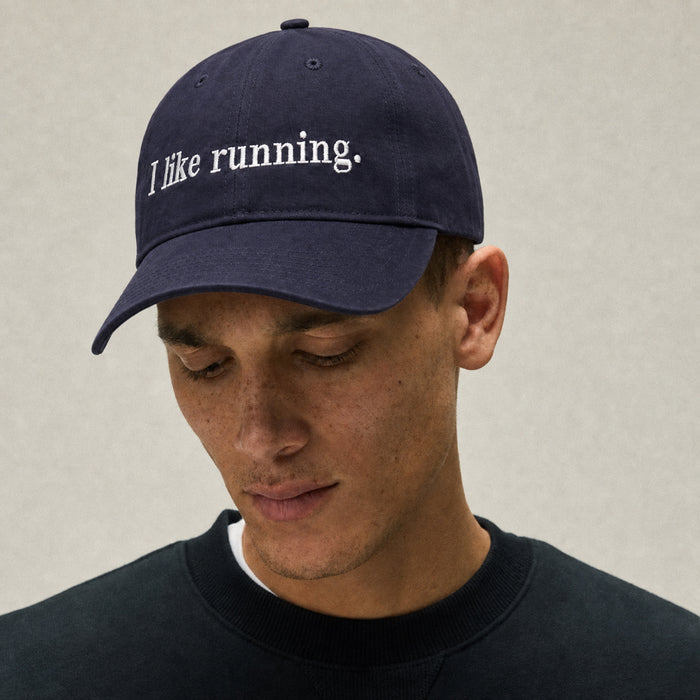 On-model, I like running. Midnight Blue dad cap