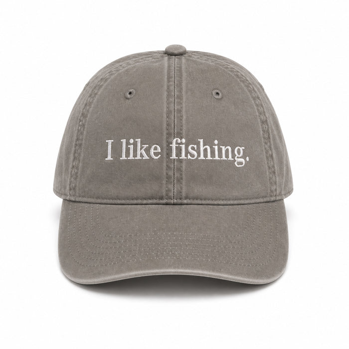 I like fishing. cap in Faded Grey — front view