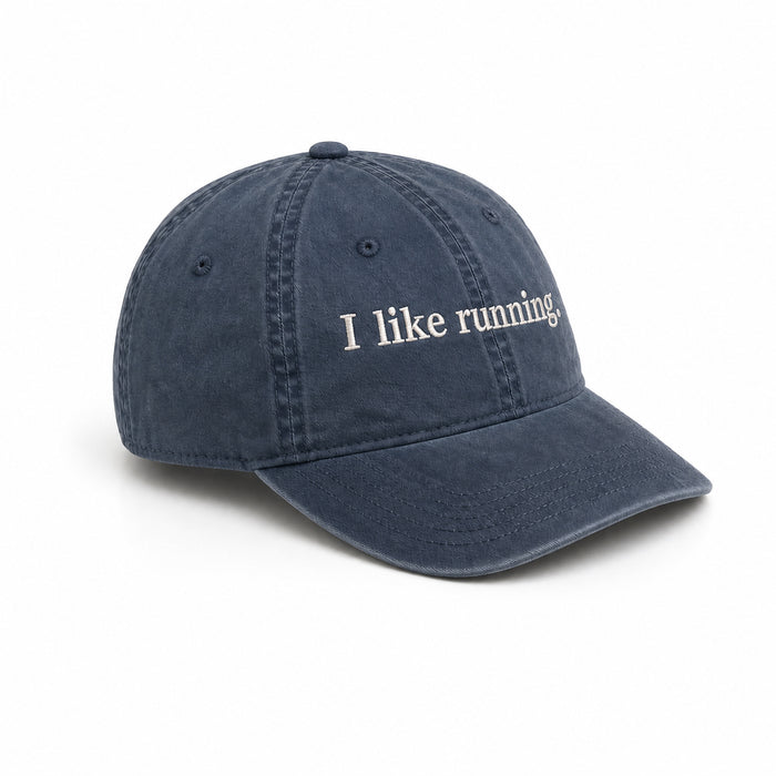 I like running. cap in Faded Midnight — side view