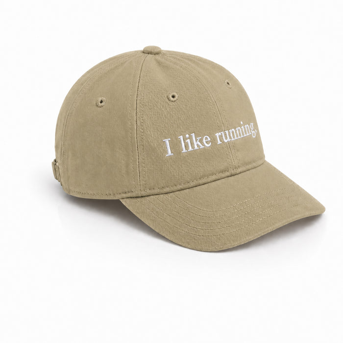 I like running. cap in Khaki — side view