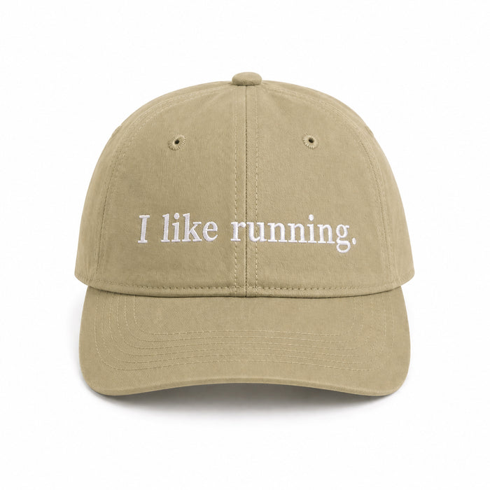 I like running. cap in Khaki — front view