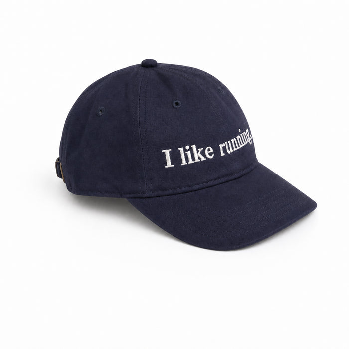 I like running. cap in Midnight Blue — side view