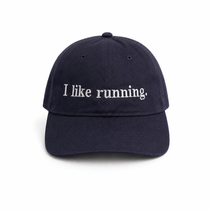 I like running. cap in Midnight Blue — front view